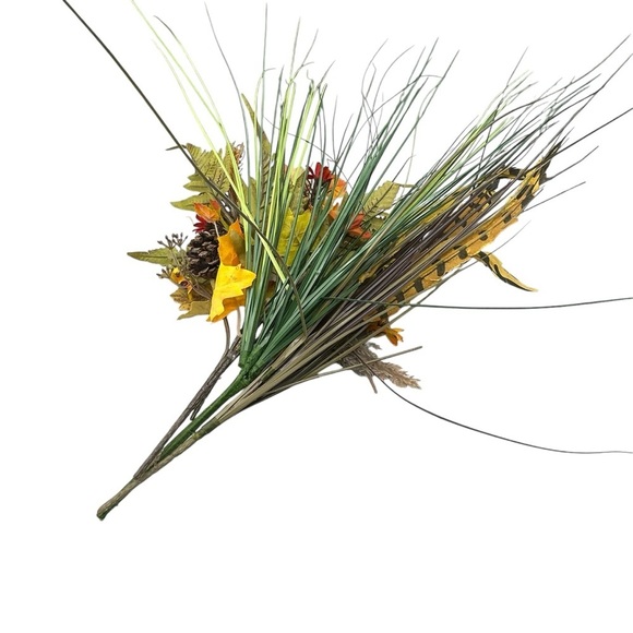 FALL HARVEST ARTIFICIAL FLORAL BUNDLE AUTUMN LEAVES WHEAT GOURDS WILD GRASS - Picture 6 of 6